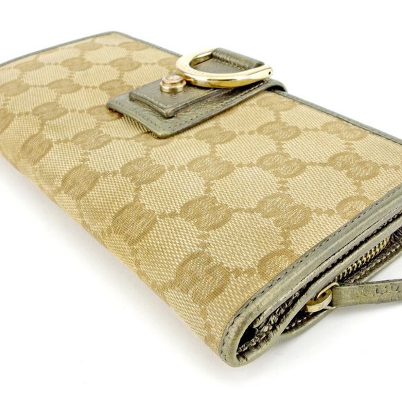 GUCCI long wallet GG pattern beige canvas ~ leather Auth used T8893 - Picture 1 of 6